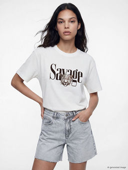 Bask?l? Oversize Kad?n Ti??rt