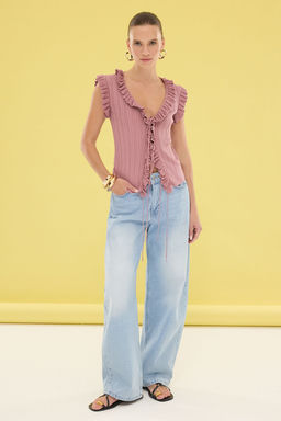 Trendyolmilla Gul Kurusu F?rf?rl? Triko Ince Bluz TWOSS25BZ00313  фото 3