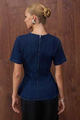 Ozel Koleksiyon Koyu Mavi K?sa Kollu Volanl? Denim Bluz TWOAW26BZ00050 - Trendyolmilla фото 6