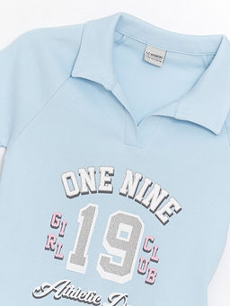 Polo Yaka Bask?l? K?sa Kollu K?z ?ocuk Ti??rt - Waikiki фото 3