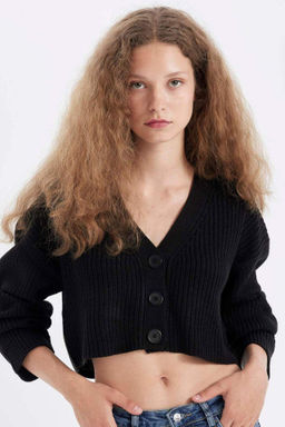 Regular Fit V Yaka Basic Duz Dugmeli Triko H?rka - Defacto фото 2