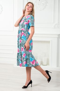 Платье женское с рукавами из кулирки Шейла пион на сером - Амадэль фото 20