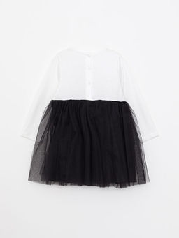 Bisiklet Yaka Uzun Kollu Bask?l? K?z Bebek Elbise ve Ta? 2li Tak?m - Waikiki фото 2