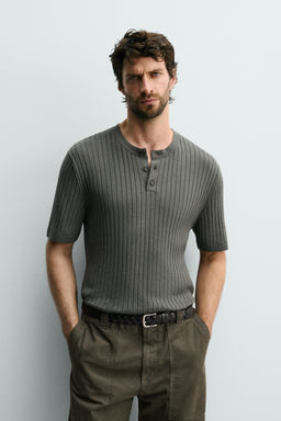 CAMISETA PUNTO CANAL? CUELLO PANADERO / Khaki - Zara фото 3