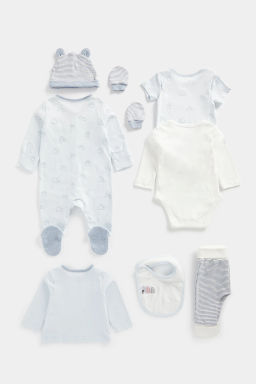 Mothercare / Комплект: ползунки, пижама, боди -2 шт, слюнявчик, шапочка, рукавички-антицарапки