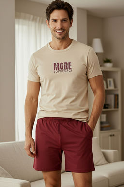 TRENDYOL MAN Koyu Gri Regular Fit Bask?l? Orme Sortlu Pijama Tak?m? TMNSS25PT00032