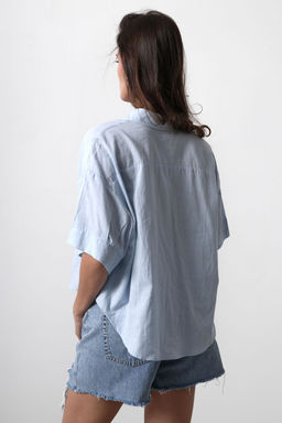 TRENDYOLMILLA Mavi K?sa Kollu Dusuk Kol Oversize Gomlek TWOSS25GO00055  фото 6