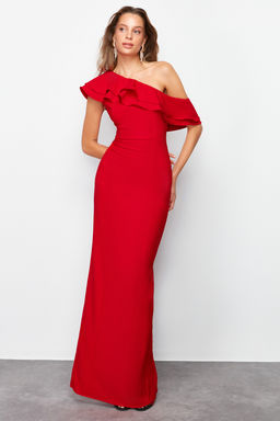 Siyah Vucudu Saran Volanl? Dokuma S?k Abiye UzunElbise TPRSS24AE00066 - Trendyolmilla фото 12