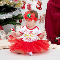 Набор для фотосессии «Крошка Я. Новогодний»: юбка и повязка на голову, красный, рост 62-80 см
