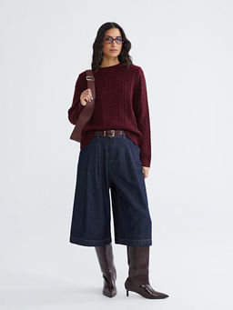 Bisiklet Yaka Kendinden Desenli Kad?n Triko Kazak