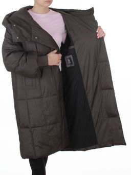 8892 GRAY/BROWN Пальто зимнее женское (200 гр. холлофайбер)