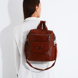 Рюкзак женский из искусственной кожи на молнии, 2 кармана, цвет рыжий - Simaland фото 6