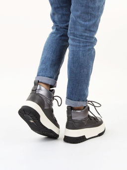 04-WG039-1M GRAY Ботинки зимние женские (натуральная кожа, курточная ткань, 100% шерсть)