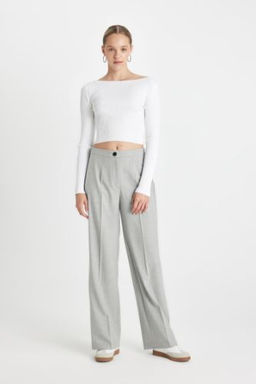 Standart Boy Pantolon Wide Leg Genis Bol Paca Basic Duz Yuksek Bel