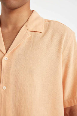 Хлопковая рубашка с коротким рукавом и открытым воротником Relax Fit - Defacto фото 5