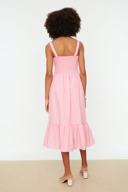 Pembe Skater/Belden Ac?lan Fermuar Detayl? Midi Astarl? Dokuma Elbise TWOSS20EL2208 - Trendyolmilla фото 5