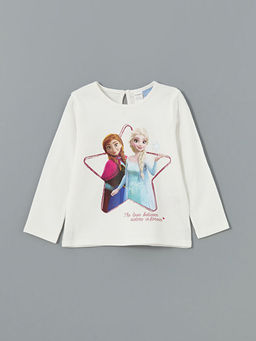 Bisiklet Yaka Elsa Bask?l? K?z ?ocuk Ti??rt