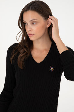 Женский черный базовый свитер с v-образным вырезом Неожиданная скидка в корзине - U.s. polo assn фото 2