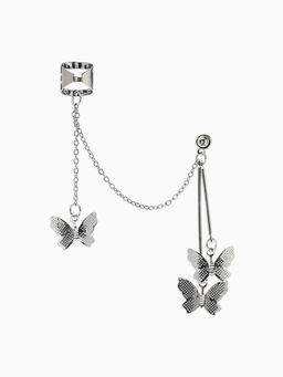 Серьга «Кафф» бабочка, цвет серебро