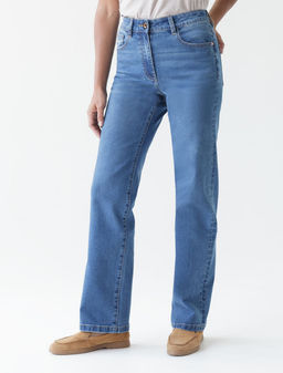 Джинсы классические с декоративной стиркой из эластичного денима