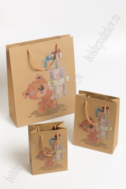 Пакет крафтовый с рисунком "Мишка" 12*16*7 см (12 шт) SF-7169, №4