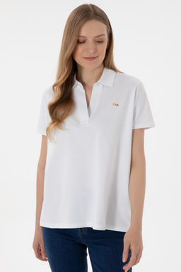 Kad_n Beyaz Basic Polo Yaka Ti__rt