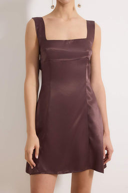 Kahverengi Saten Duz Ayarlanabilir Ask?l? Mini Elbise TPRSS26EL00003 - Trendyolmilla фото 7