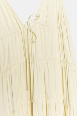 Платье длинное Zara сатиновое со сборками светло-желтое