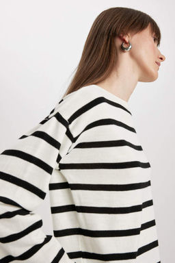 Полосатый свитер с круглым вырезом Relax Fit - Defacto фото 4