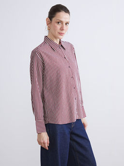 B?y?k Beden ?izgili Oversize Poplin Kad?n G?mlek