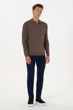 Erkek Slim Fit YarДm FermuarlД Polo Yaka Vizon Kazak - U.s. polo assn фото 4