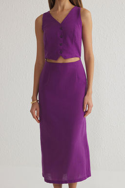 TRENDYOLMILLA Mor A Kesim Yelek Form Keten Gorunumlu Midi Dokuma Elbise TWOSS25EL00059 фото 8