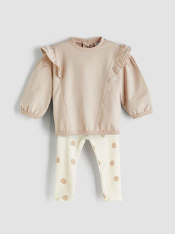 Bisiklet Yaka Uzun Kollu K?z Bebek Sweatshirt ve Tayt 2li Tak?m