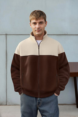 Kahverengi-Bej Regular Fit Uzun Kollu Dik Yaka Fermuarl_ Sweatshirt TMNAW22SW0720 - Trendyolmilla фото 2