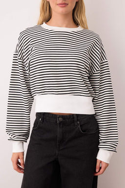 Siyah Cizgili Regular/Normal Kal?p Orme Sweatshirt TWOAW26SW00103 - Trendyolmilla фото 3