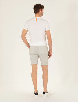 Gri Slim Fit Beli Lastikli _izgili Ba_c_kl_ Bermuda _ort