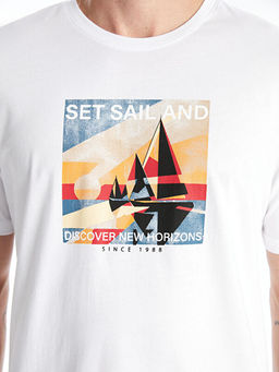 Bisiklet Yaka K?sa Kollu Bask?l? Penye Erkek Ti??rt