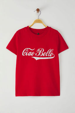 TRENDYOLMILLA K?rm?z? Slogan Bask?l? Regular/Normal Kal?p Orme T-Shirt TWOSS25TS00056  фото 5