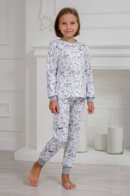 Пижама подростковая из интерлока Потешка котик серый