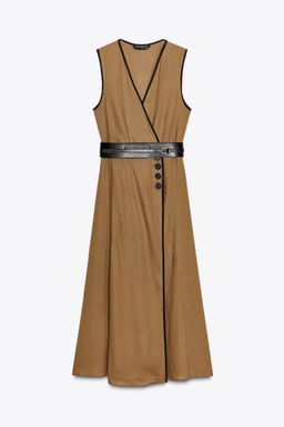LINEN BLEND MIDI DRESS WITH BELT - Zara фото 9