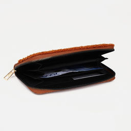 Кошелёк на молнии, с декоративной вставкой, рыжий