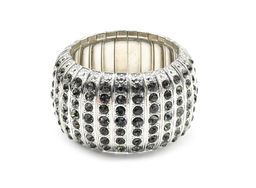 Металлический широкий браслет с цирконом цв.топаз