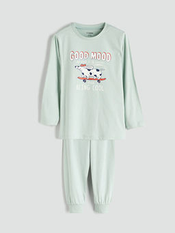 Bask?l? Erkek ?ocuk Pijama Tak?m?