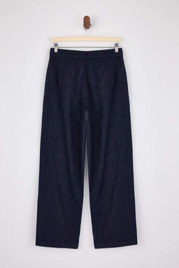 Koyu Mavi DOKUMLU Pile Detayl? Normal Bel %100 Pamuk Wide Leg Jeans TWOSS26JE00027 - Trendyolmilla фото 2