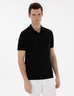 Siyah Regular Fit %100 Pamuk Polo Yaka Basic Ti__rt