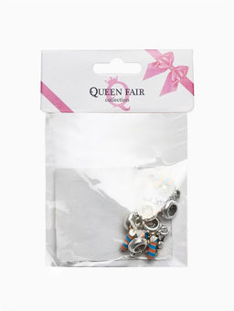 Цена за 5 шт. Шарм подвеска «Заяц» с мороженым, сине-оранжевый в серебре