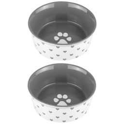 Набор 2 мисок для домашних питомцев 400 мл 13,5*13,5*5 см "Лапка на сером и сердечки" керамика