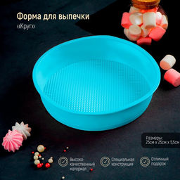 Форма для выпечки Доляна Круг, силикон, 25?5.5 см, внутренний d=23 см, голубая