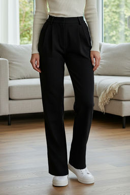 Siyah*001 Limited Edition Straight/Duz Kesim Pilili Dokuma Kumas Pantolon TWOAW23PL00401