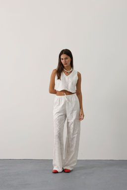 TRENDYOLMILLA Beyaz Beli Lastikli Straight Pantolon TWOSS25PL00044 фото 2